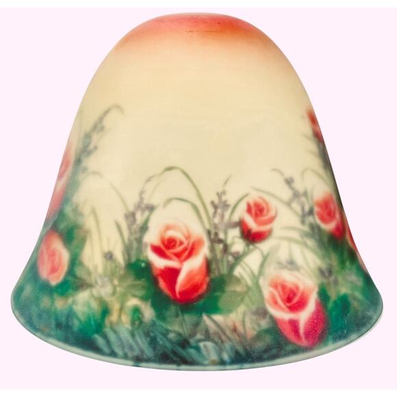 Vtg Reverse Painted Glass Lamp Shade ONLY Bell Shape 10 Inch Roses Floral - Picture 2 of 16